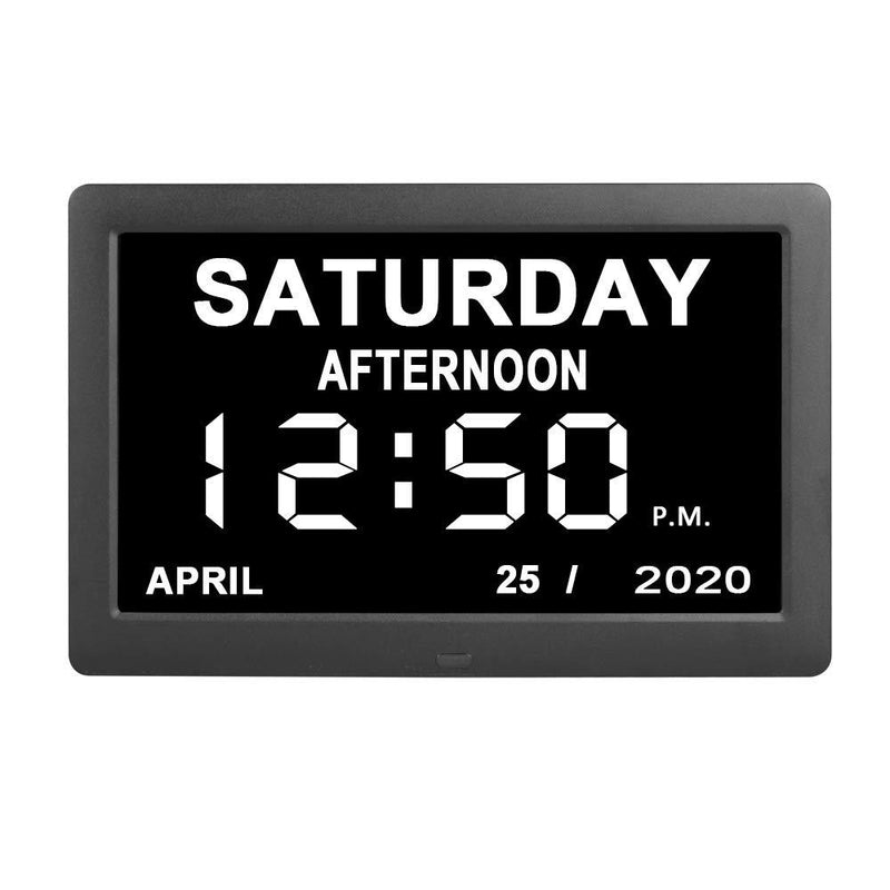  [AUSTRALIA] - Digital Day Calendar Clocks 3 Medication Reminders Auto-Diming Extra Large Non-Abbreviated Day Date Dementia Seniors Elderly Clock for Vision Impaired Memory Loss 8.2'' Black
