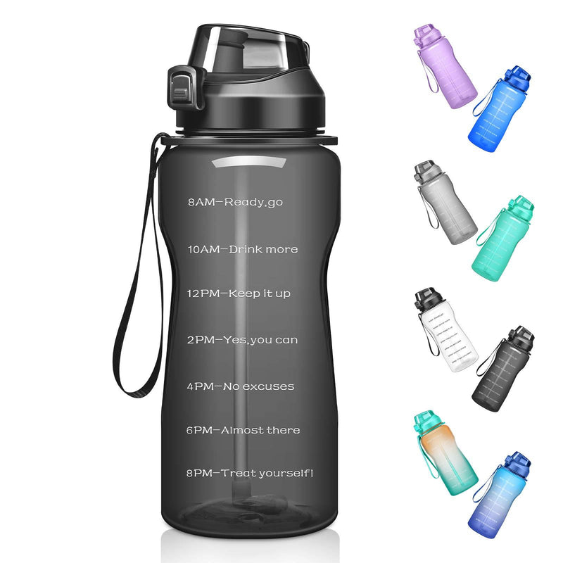  [AUSTRALIA] - Ahape Motivational Half Gallon Water Bottle 64/100oz with Time Marker and Removable Straw,Water Jug Leakproof Tritan BPA Free for Fitness,Gym and Outdoor Sports 64oz black