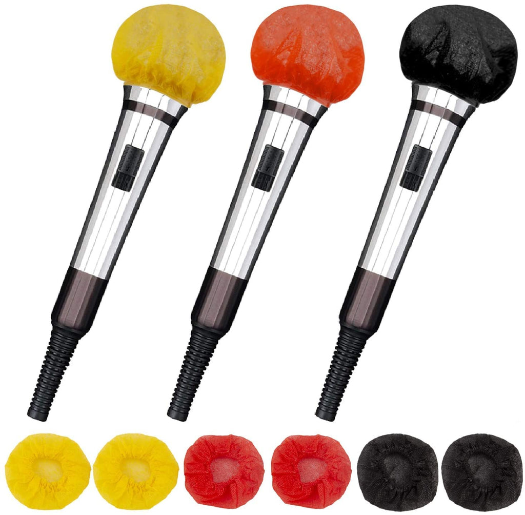  [AUSTRALIA] - LUTER 200 Pieces Microphone Cover Elastic Band Microphone Cover Windscreen Mic Protective Cap for KTV Recording Room News Interview, 3 Inch (Black, Red, Yellow) black, red, yellow