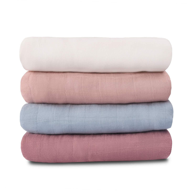  [AUSTRALIA] - Muslin Baby Swaddle Blanket, Silky Soft Receiving Blanket Swaddle Wrap for Girls and Boys, 30% Cotton + 70% Bamboo Viscose, 47 x 47 inches, Set of 4 Solid Color (Light) Set#1
