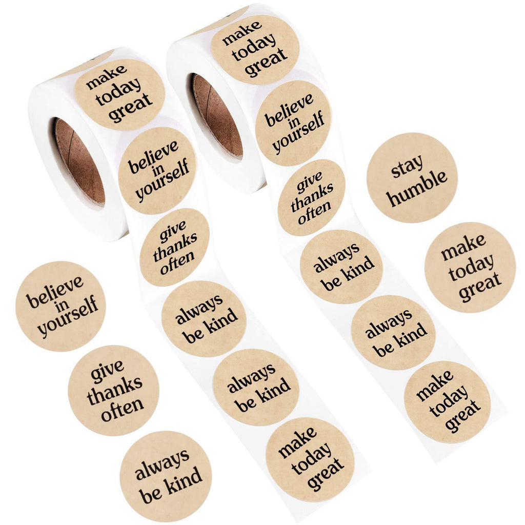 1000 Pieces Be Kind Stickers Motivational Saying Stickers Natural Kraft Inspirational Sealing Stickers for Office Home Party, 5 Styles, 1.5 Inches - LeoForward Australia