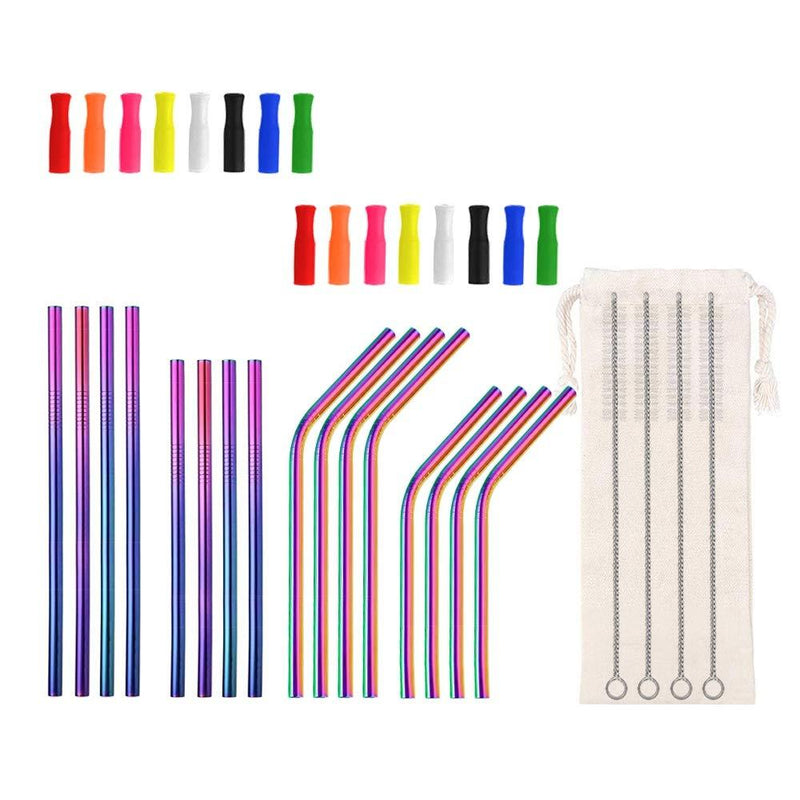  [AUSTRALIA] - Cocktail Straws Short Metal Straws for Kids Cups/Wine Tumblers/Short Mugs, Reusable 5.5" 6.5" 6mm Bent Straight Straws, 16 Stainless Steel Straws with Silicone Tips(Rainbow) Short Rainbow 5.5in+6.5in
