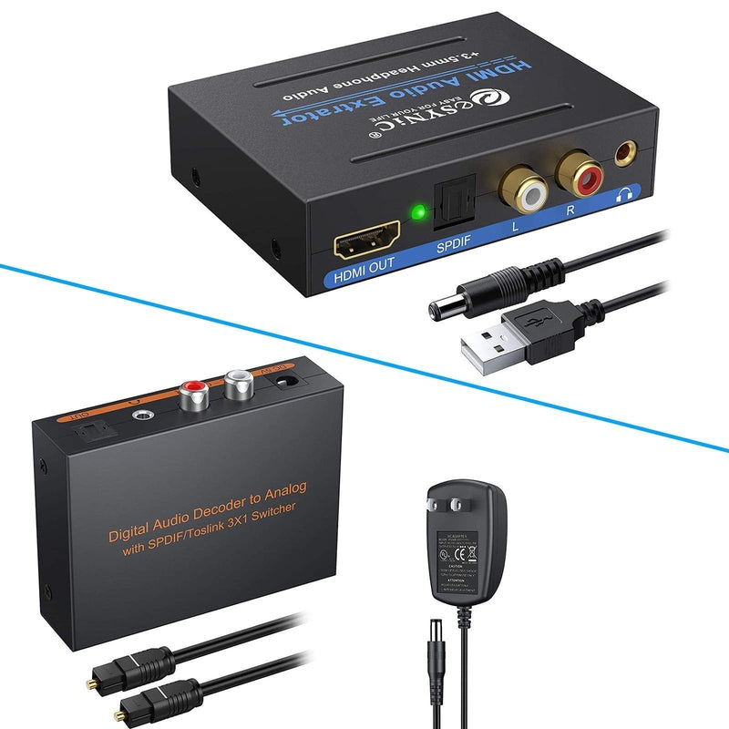  [AUSTRALIA] - eSynic 1080P HDMI Audio Extractor HDMI to HDMI + Optical + Analog RCA L/R +3.5mm Audio & 3 Port Digital to Analog Audio Decoder Optical SPDIF Toslink to Optical L/R RCA 3.5mm Audio