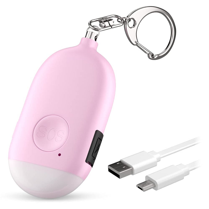Rechargeable Self Defense Keychain Alarm – 130 dB Loud Emergency Personal Siren Ring with LED Light – SOS Safety Alert Device Key Chain for Women, Kids, Elderly, and Joggers by WETEN (Pink) pink - LeoForward Australia