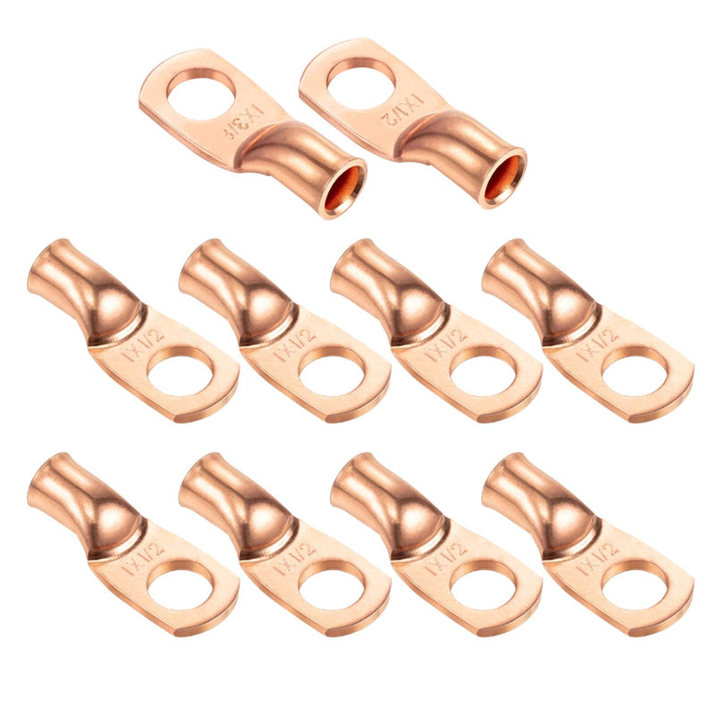  [AUSTRALIA] - Ampper Heavy Duty Copper Wire Lugs, UL Eyelets Ring Crimp Copper Terminal Connectors for Battery Cable Ends and More (1 Awg, 1/2" Ring, 10 Pcs) 1/2" Ring (M12) 1 Awg