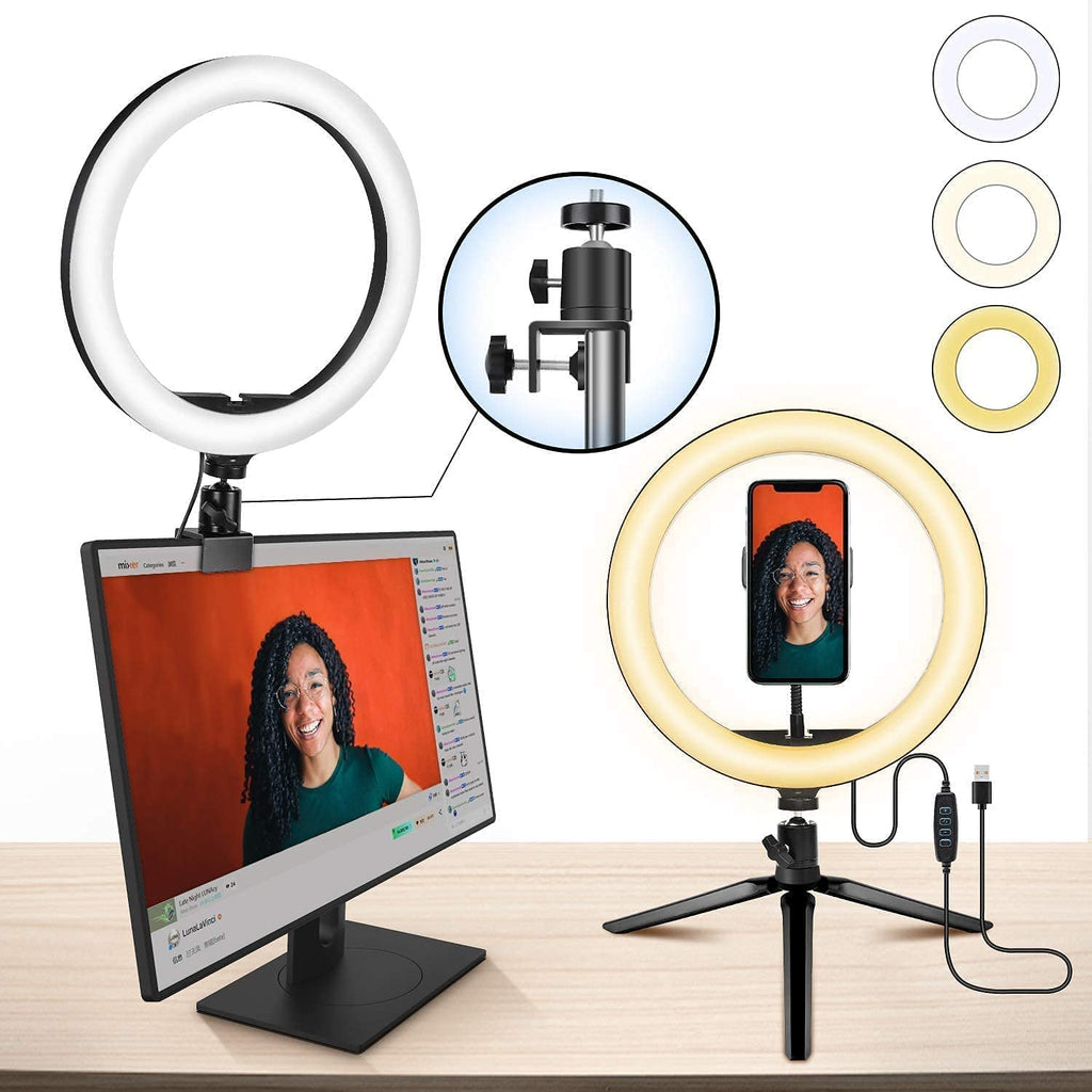  [AUSTRALIA] - 10" Ring Light MACTREM LED Light Ring with Tripod, Clamp & Phone Holder for YouTube Video, Makeup, Selfie, Photography, Live Streaming, Tiktok, 3 Light Modes & 10 Brightness Level (10 inch) 10 inch