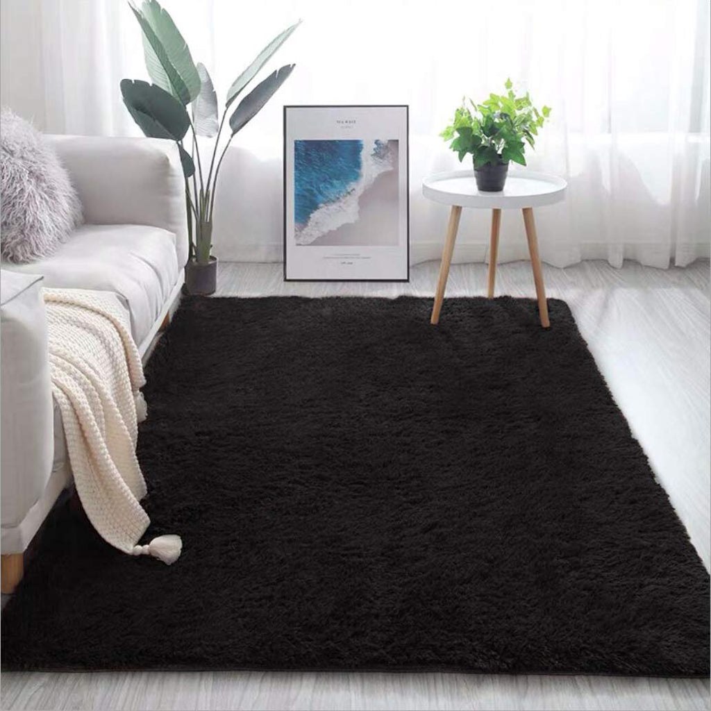  [AUSTRALIA] - BOYASEN Ultra Soft Indoor Modern Area Rugs Fluffy Living Room Carpets for Children Bedroom Home Decor Nursery Rug (2 x 3 ft, Black) 2 x 3 ft
