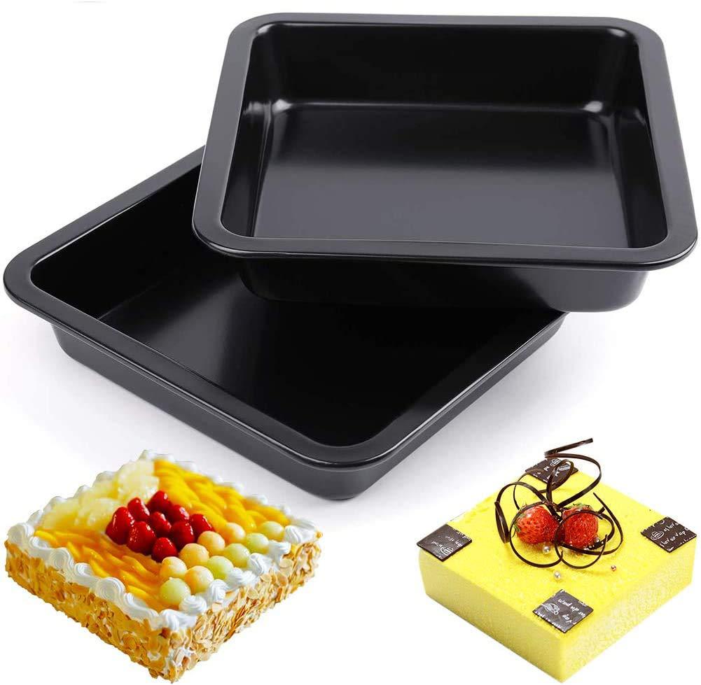  [AUSTRALIA] - 2 Pack Square Cake Pan, BESTZY Nonstick Bakeware Carbon Steel Toast Mold Baking Tray Premium Bakeware Square Cake Pan for Cakes, Bread, Pizza, Black(9 & 7 Inch)