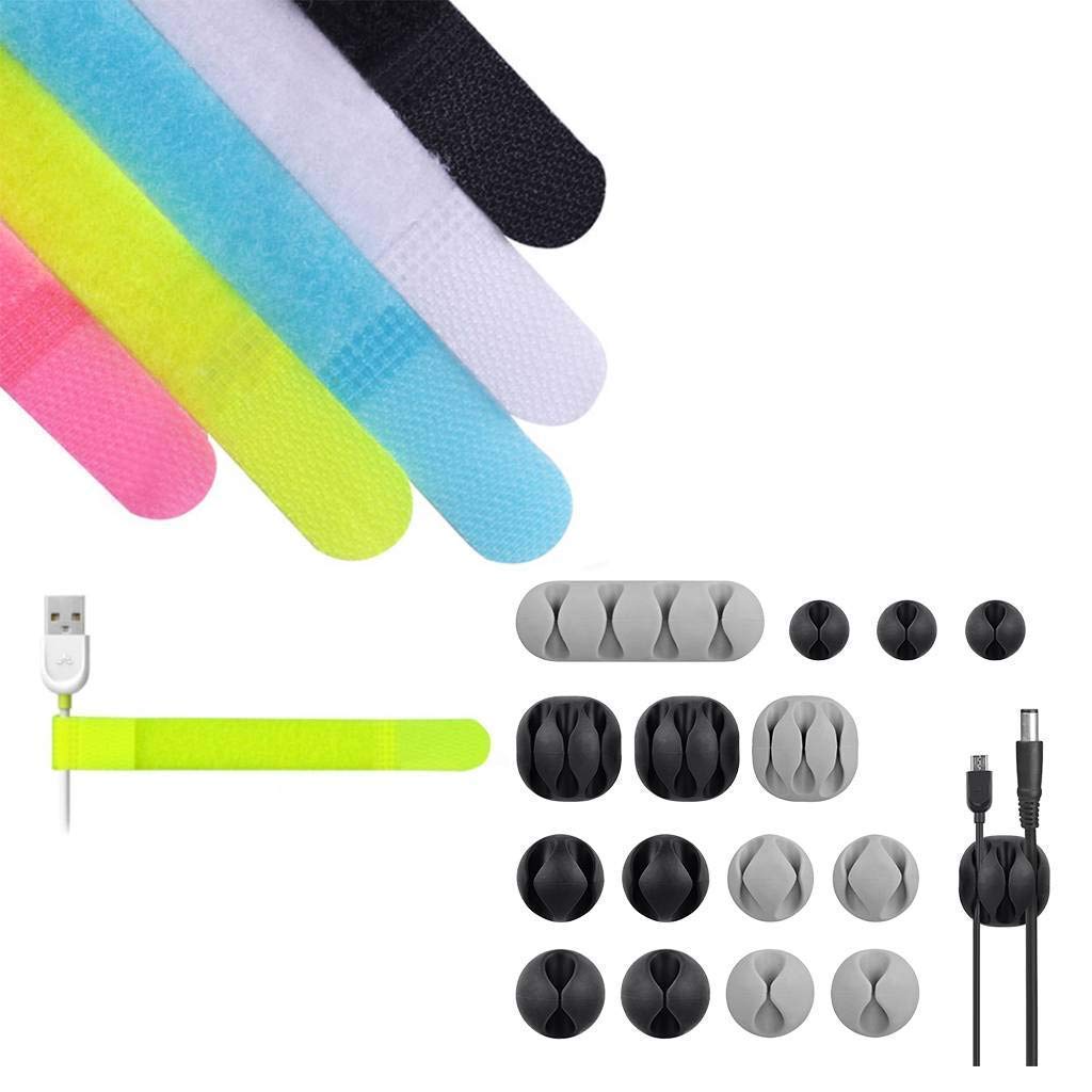  [AUSTRALIA] - Avantree Cable Management Set: 20 Pcs Velcro Cable Ties Straps Cord Organizer (Pack of 1) and 15 Pcs Durable Adhesive Cord Holders Cable Clips (Pack of 1) for Headphones Phones Electronics PC Wires