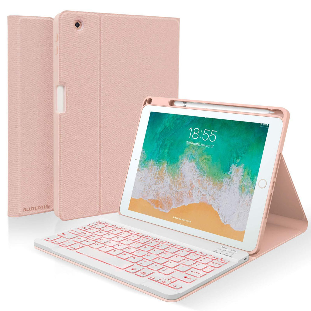 Keyboard case for iPad 9.7 Inch Air 2th Gen, iPad 5th/iPad 6th Generation (2017/2018) Case with Keyboard Detachable, 7 Color Wireless Backlit Keyboard, Smart Folio Cover with Pencil Holder(Pink) Rose Gold for iPad 5th 2017/iPad 6th 2018/ Air 2th - LeoForward Australia