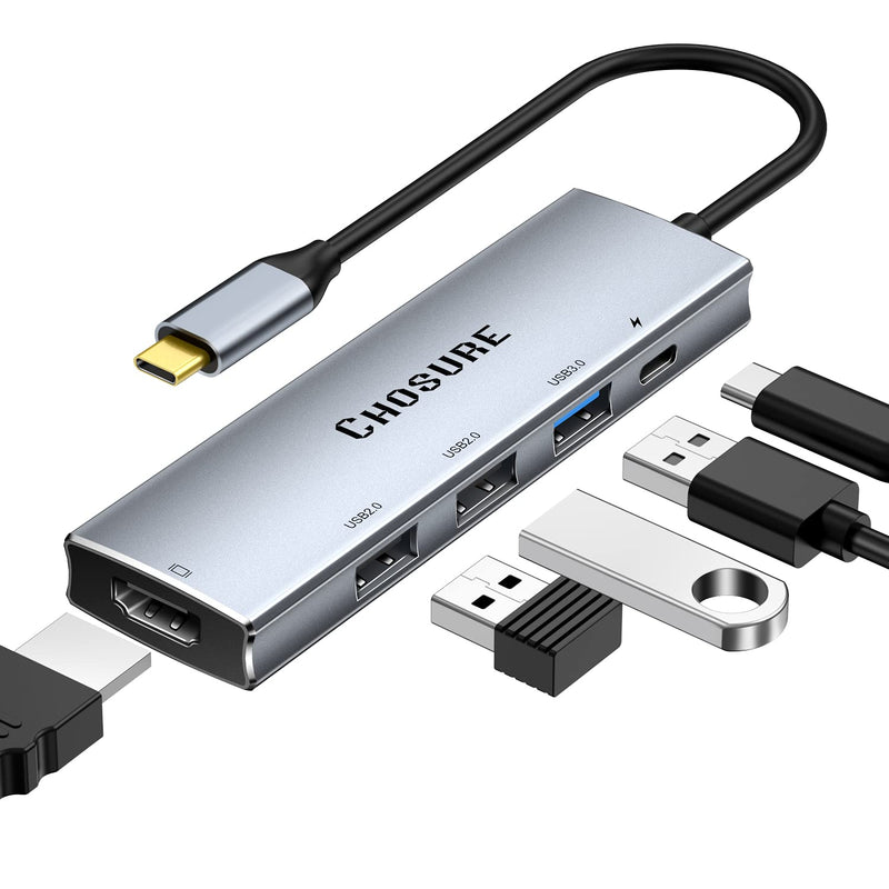 USB C Hub, 5 in 1 USB-C Splitter Thunderbolt 3 Hub to 4K HDMI Adapter, 3 USB Ports, 100W PD Charger, Chosure Type C Dongle Compatible with MacBook Pro Air HP XPS and More Type C Devices Dark Grey - LeoForward Australia