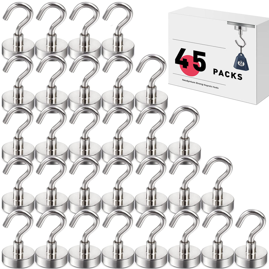 LOVIMAG Neodymium Strong Magnetic Hooks,22Lbs Rare Earth Magnets Heavy Duty with Hook for Refrigerator,Ceiling Magnets for Hanging,Cruise,Curtain and Kitchen etc- 45 Pack - LeoForward Australia