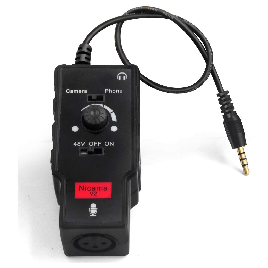  [AUSTRALIA] - Nicama V2 Audio Adapter, XLR Female to 3.5mm TRS and TRRS with 48V Phantom Power for Shotgun Microphone Sennheiser MKH-416 ME66 Rode NTG-2 NTG-1, Microphone Preamp for Smartphone DSLR Camera
