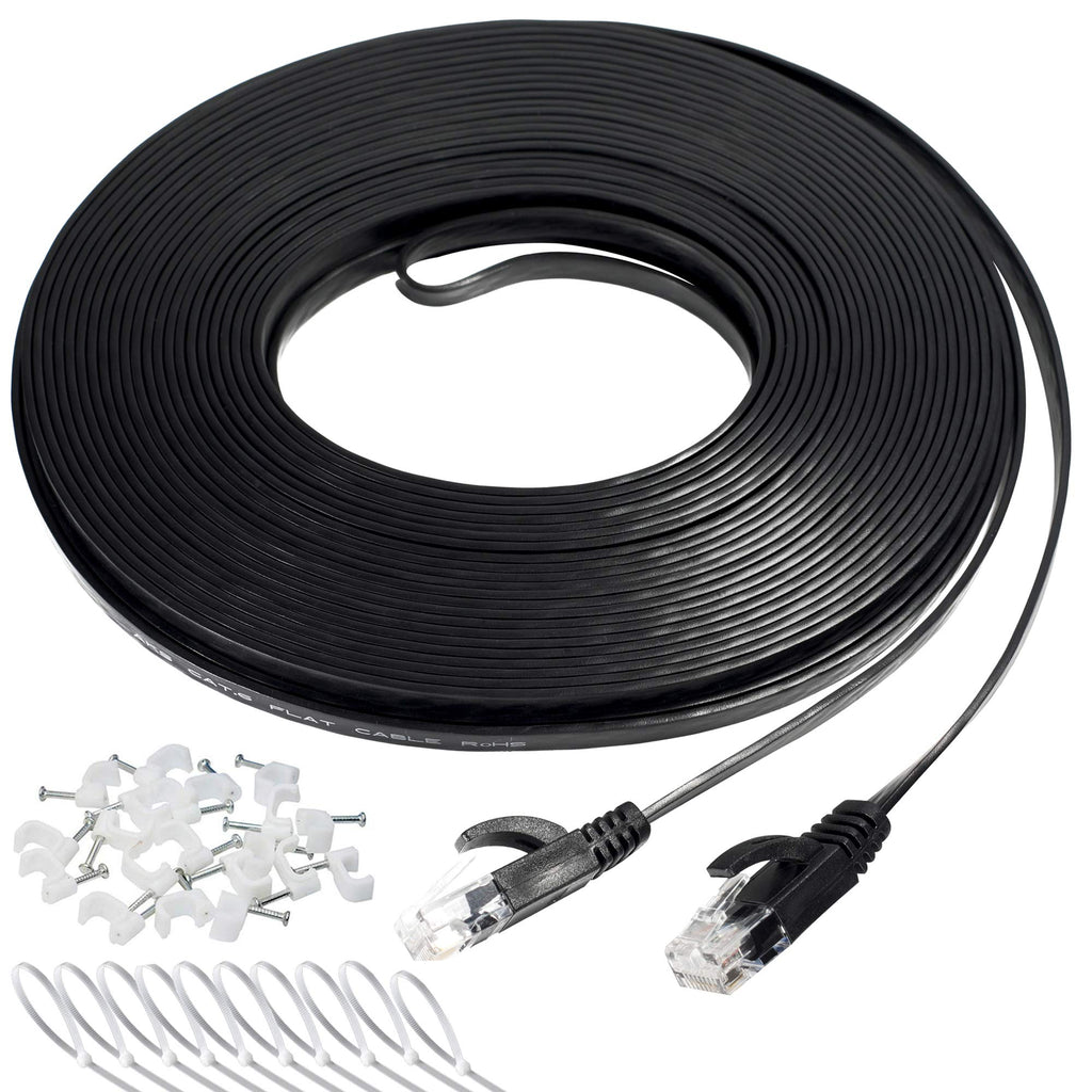 Ethernet Cable 100 ft, DAYEDZ Cat 6 Flat Cable Ethernet Cord Slim Long Cat6 High Speed Computer Network LAN Patch Cord Wire with Clips&Rj45 for Router,PS4 gaming,Faster Than Cat5e/Cat5, 100 feet Black 100FT black - LeoForward Australia
