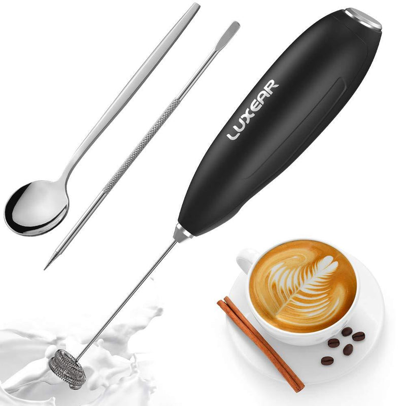 [AUSTRALIA] - LUXEAR One Touch Milk Frother Handheld, Battery Operated Electric Hand Foamer Blender for Lattes, Whisk Drink Mixer for Coffee, Cappuccino, Frappe, Hot Chocolate with Stainless Steel Stand - Black