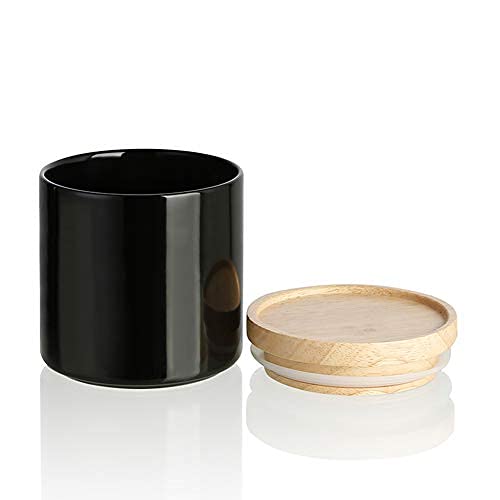 SWEEJAR Kitchen Canisters Ceramic Food Storage Jar, Stackable Containers with Airtight Seal Wooden Lid for Serving Ground Coffee, Tea, Sugar, Salt and More - 16 FL OZ (Black) 16 FL OZ (454ML) Black - LeoForward Australia