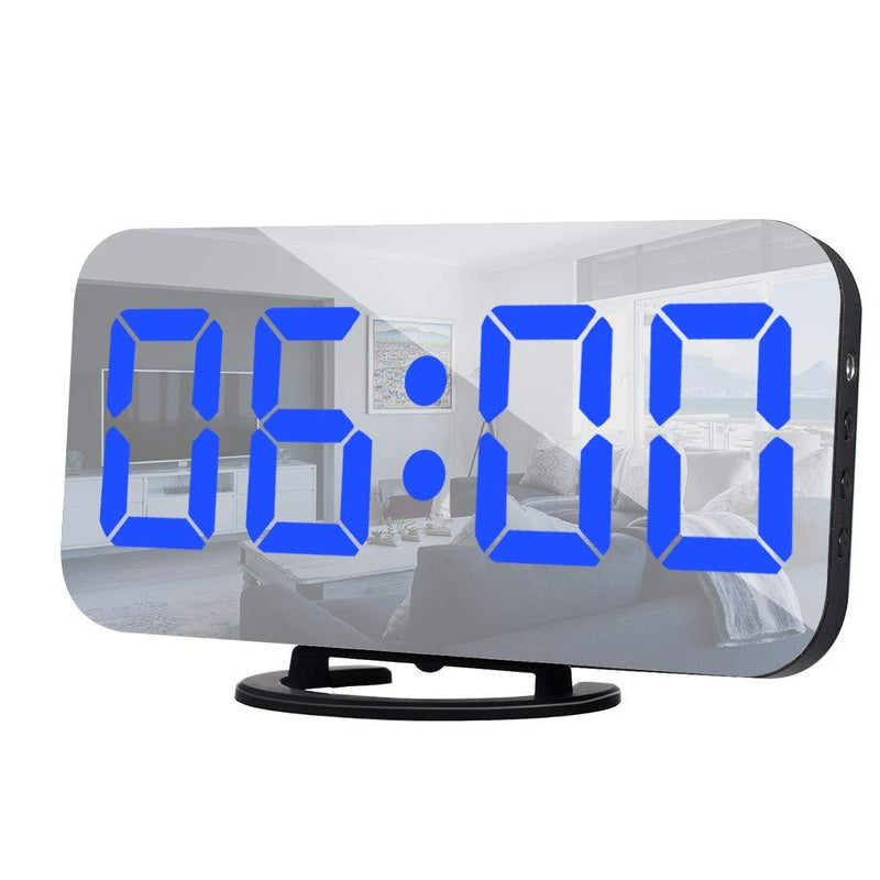  [AUSTRALIA] - Digital Alarm Clocks,6.5 Inch Large Display LED Mirror Electronic Clock, with Snooze,12/24H,Dual USB Charging Ports,3 Adjustable Brightness,for Bedroom Home Office - Blue