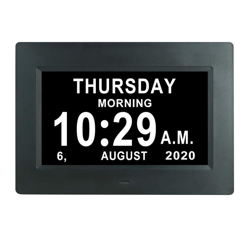  [AUSTRALIA] - 7 INCH Day Date Dementia Clock Auto-Dimming 12 Alarm Reminders Extra Large Non-Abbreviated Day & Month 12/24 Hours Display Digital Calendar Clocks for Seniors Elderly Vision Impaired Memory Loss 7 Inch Black