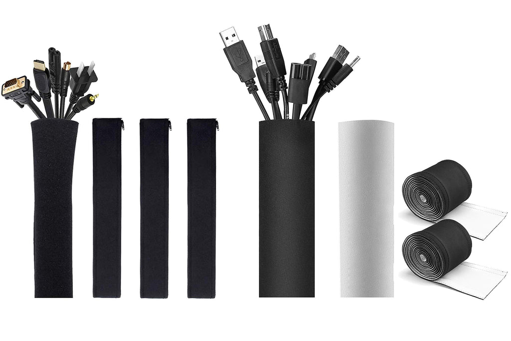  [AUSTRALIA] - JOTO [4 Pack] 19-20 Inch Black Flexible Cable Management Sleeve Bundle with [2 Pack] 130" Cuttable Cable Management Sleeve