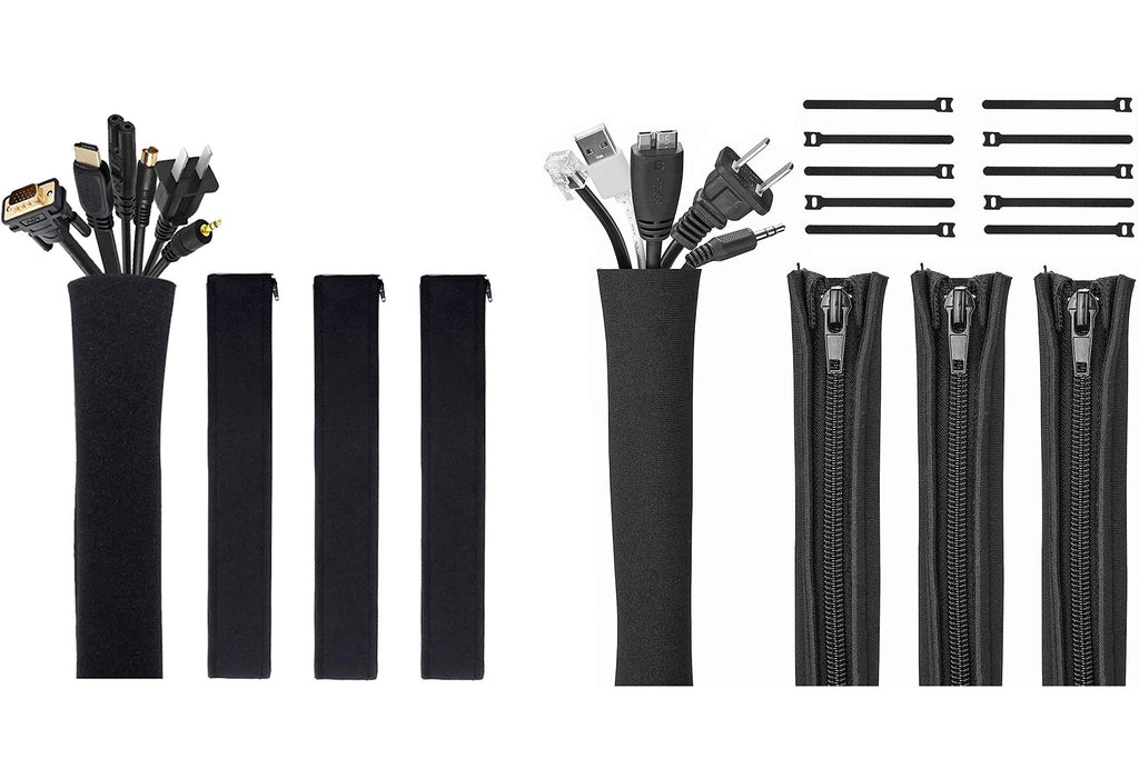  [AUSTRALIA] - JOTO [4 Pack] 19-20 Inch Black Cable Management Sleeve with Zipper Bundle with [4 Pack] Black Cable Management Sleeve with 10 Pieces Cable Tie