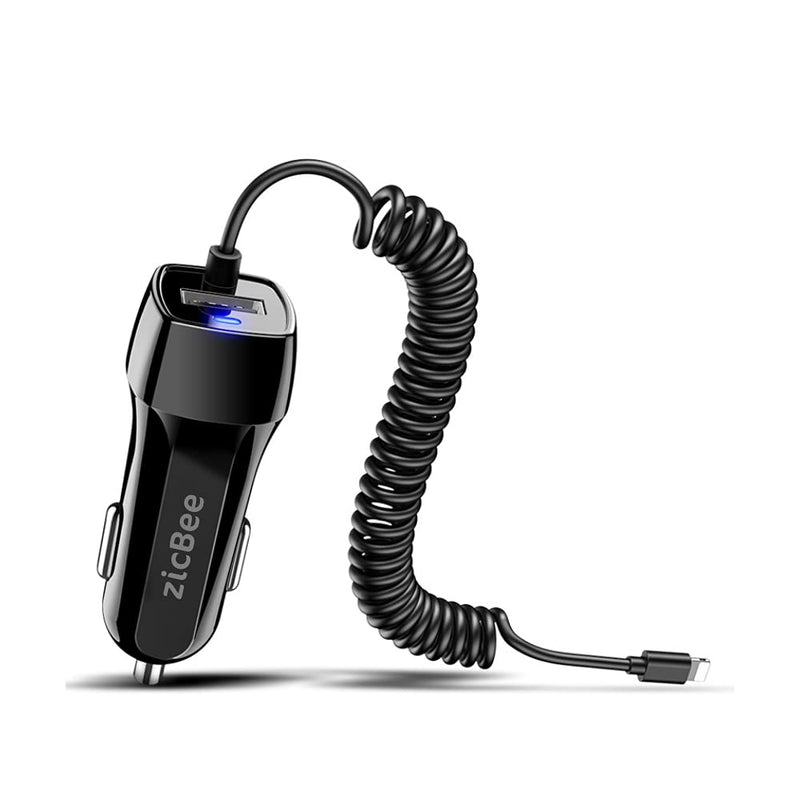  [AUSTRALIA] - Car Charger for iPhone, 3.6A/18W Built-in 4.9ft Spiral Lightning Coiled Cable, 12-24V Fast Charging Cigarette Lighter Plug Adapter for iPhone 14 13 12 11 Mini Pro Max Plus XR SE XS X 8 7 6 5, iPad
