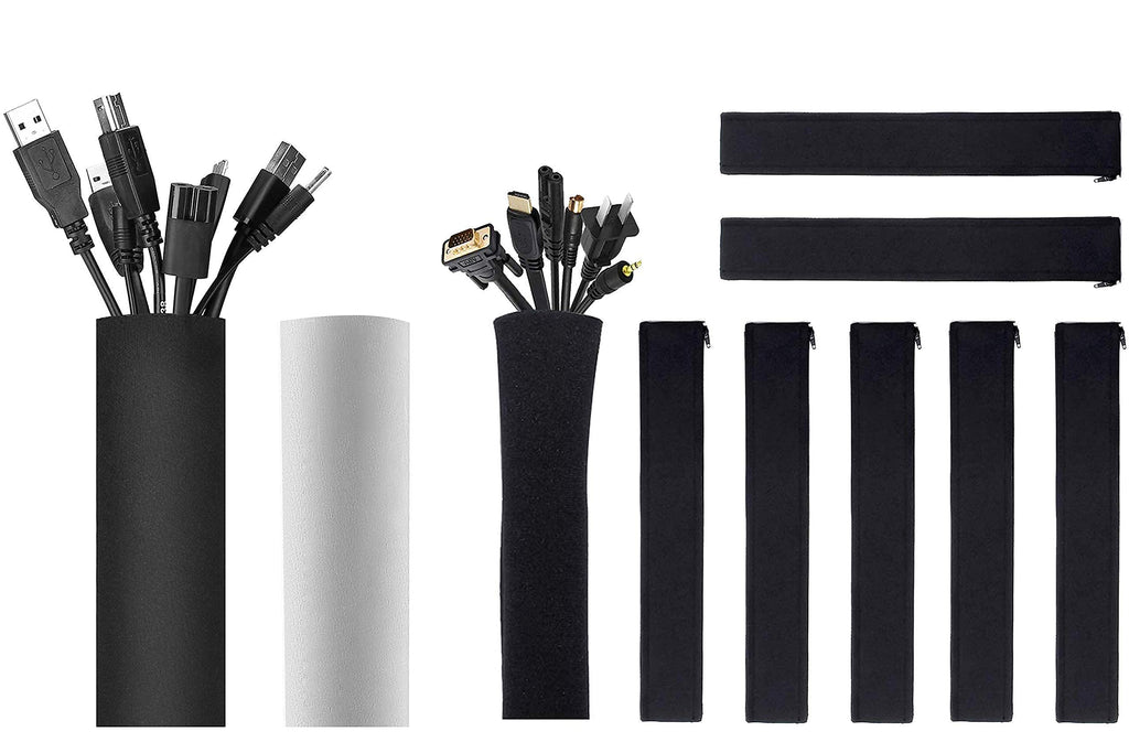  [AUSTRALIA] - JOTO 130" Large Cuttable Cable Management Sleeve Bundle with [8 Pack] 19-20 Inch Black Cable Management Sleeve