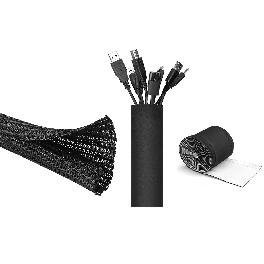  [AUSTRALIA] - JOTO Braided Cable Sleeve Bundle with Cuttable Cord Cable Wrap Cover