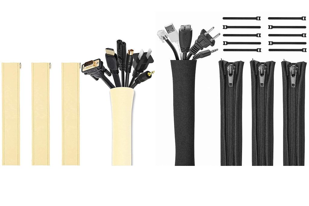  [AUSTRALIA] - JOTO [4 Pack] 19-20 inch Beige Flexible Cable Management Sleeve Bundle with [4 Pack] Black Cable Management Sleeve with 10 Pieces Cable Tie