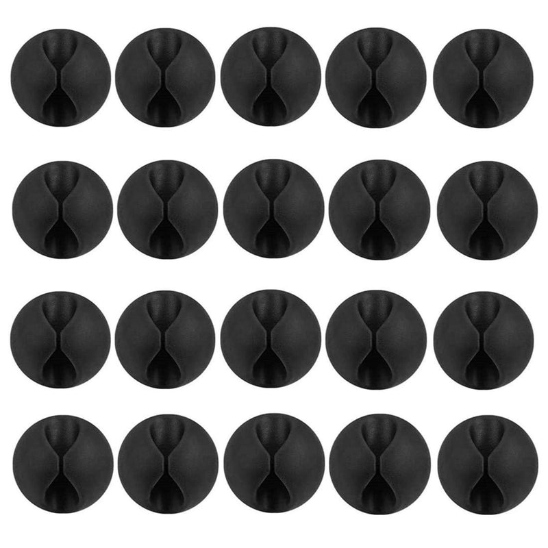  [AUSTRALIA] - BfyBest 20 Pack Black Silicone Cable Clip Holders, Self Adhesive Wire Management, Well-Organized Cables for Home, Office, Car