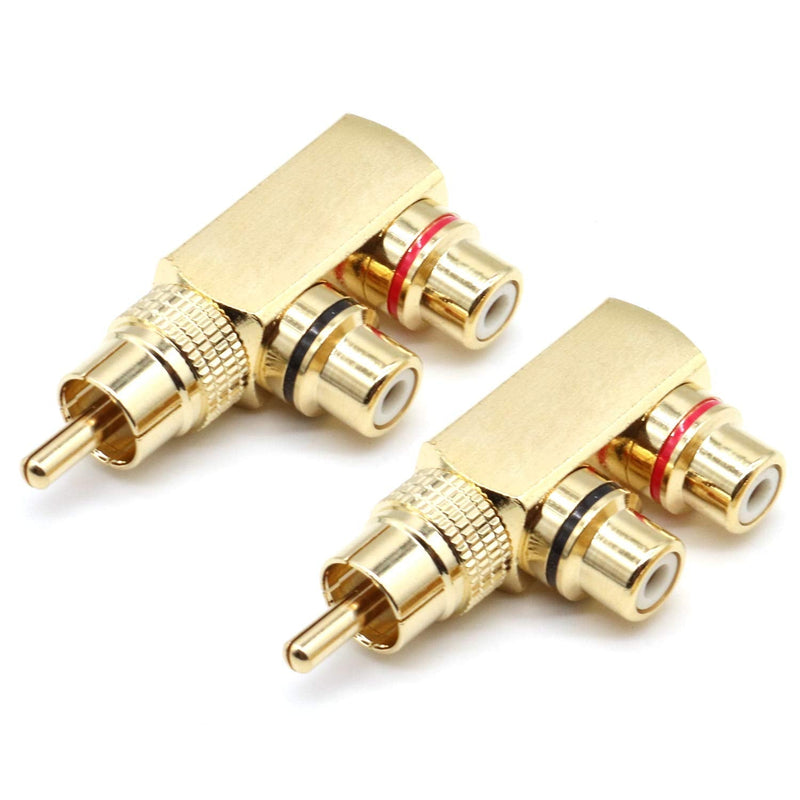 [AUSTRALIA] - RCA Splitter Adapter,Right Angle RCA Male to 2 RCA Female AV Splitter Adapter Gold Plated Connector(2Pack)-LOCHSOEL