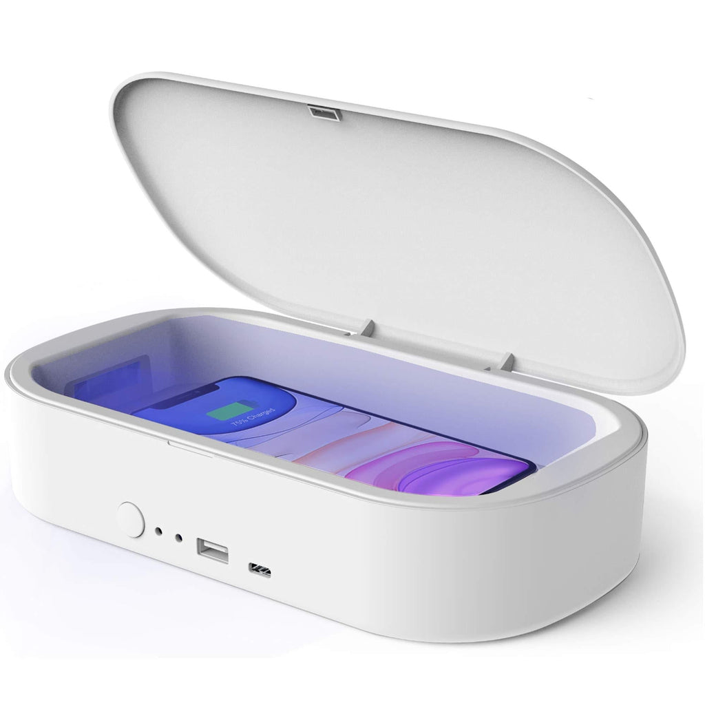  [AUSTRALIA] - UV Phone Sanitizer Box, Kills Up to 99.9% of Bacteria & Viruses, UVC Light Disinfector, 10W Max Fast Wireless Charging for iOS Android Smartphone by VCUTECH (White) White