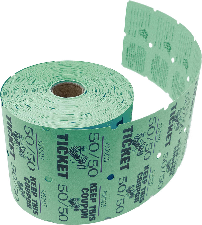 Tacticai 1000 Green Raffle Tickets (8 Colors Available) for Events, Entry, Class Reward, Fundraiser & Prizes (Double Roll - Large 4" x 2" Tickets - R50) - Made in USA Double Roll - R50 - 1,000 Tickets - Green - LeoForward Australia