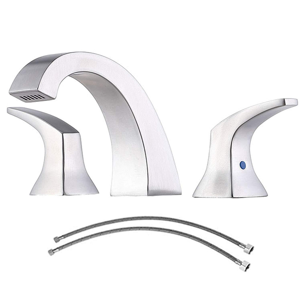 VCCUCINE Widespread Bathroom Faucet, Modern Stainless Steel 2 Handles Brushed Nickel Bathroom Sink Faucet, Lavatory Vanity Sink Faucet with Two 3/8" Water Hoses - LeoForward Australia