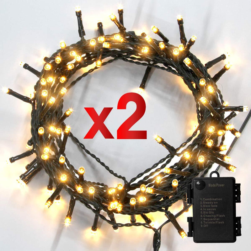  [AUSTRALIA] - [IP65 Waterproof] Christmas String Lights Outdoor, 50 LED Fairy Lights Battery Operated 16.4Ft Green Cable with 8 Modes, Timer and Memory for Xmas Tree, Halloween, Party, Wedding, Garden - 2 Pack Plastic