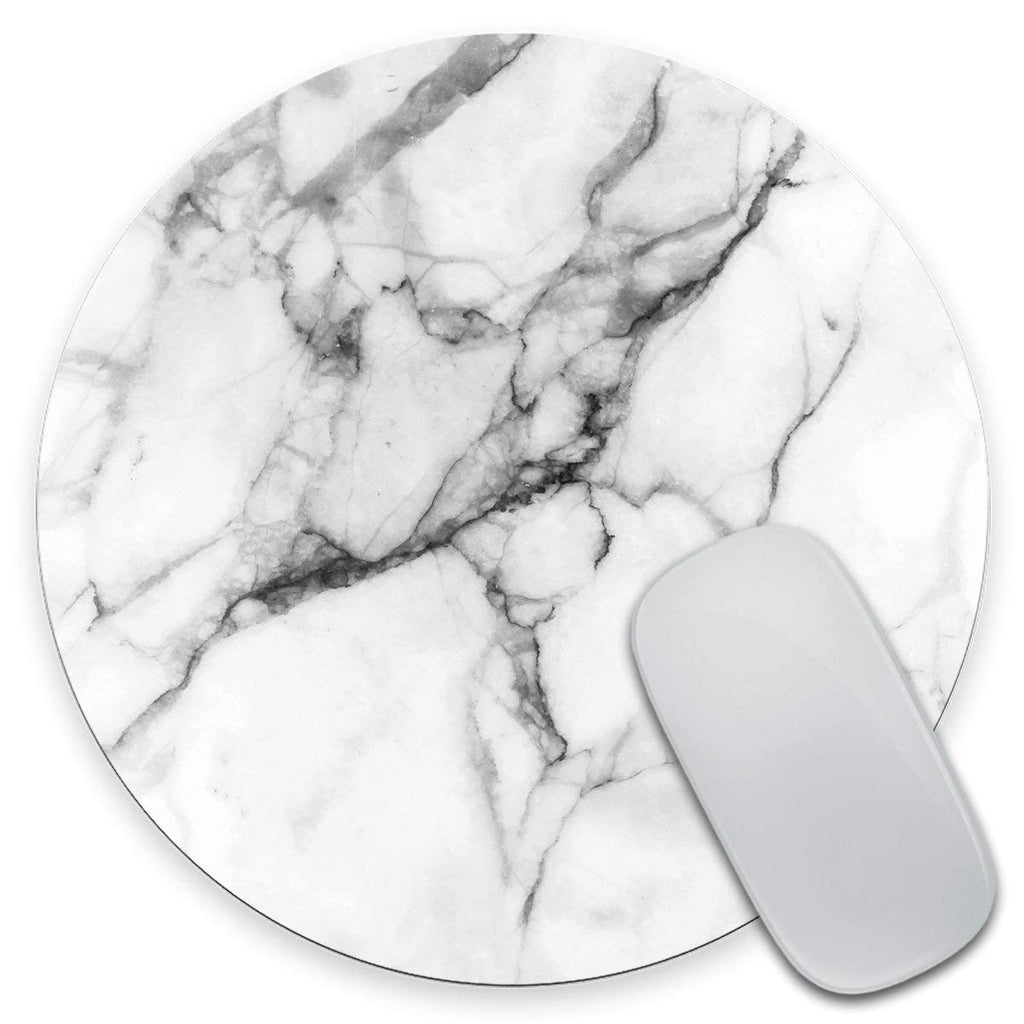  [AUSTRALIA] - Amcove White Marble Print Round Mouse Pad Custom - Office Decor, Coworker Gift - Office Desk Accessory 7.9 x 7.9 x 0.12 Inch
