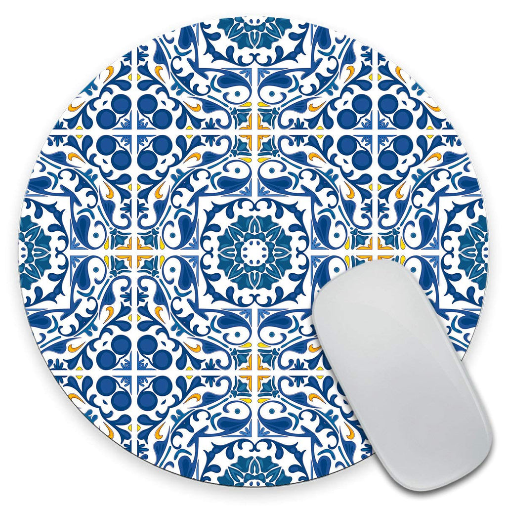  [AUSTRALIA] - Amcove Mouse Pad Portuguese Tile Print Office Gift Mouse Mat Moroccan Tile Round Mouse Pad Mediterranean Print Mousepad Mousemat Desk Accessories