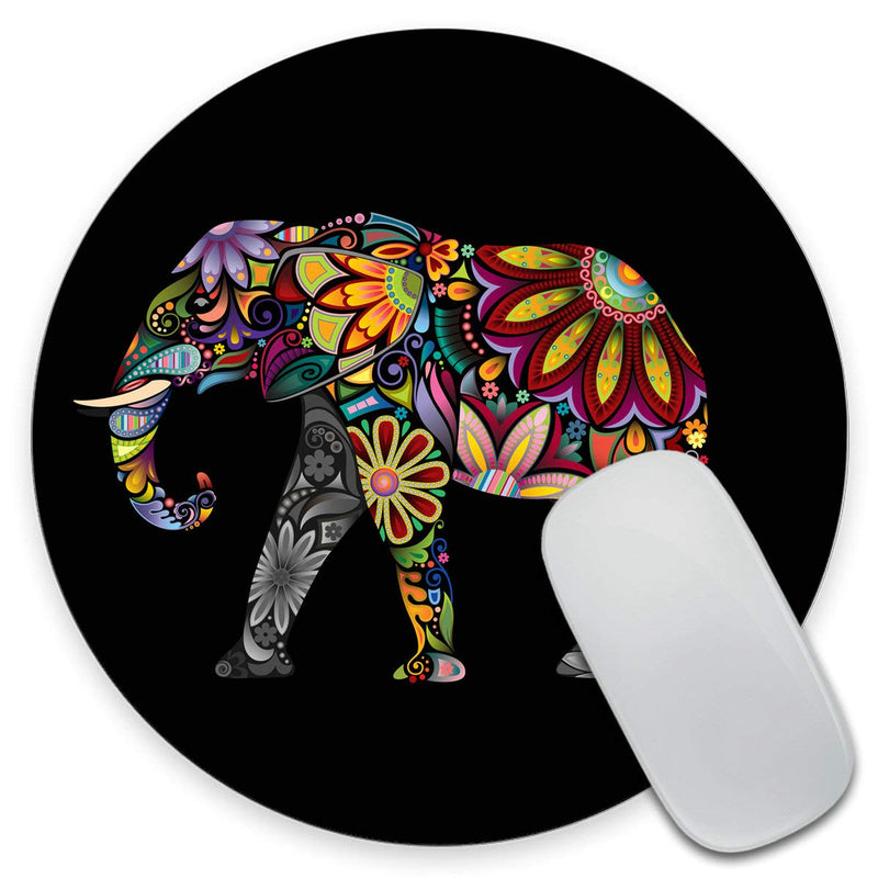  [AUSTRALIA] - Amcove Office Desk Accessories, Colorful Elephant Mousepad, Mandala Floral Elephant Round Mouse Pad, Office Decor for Men Women, Office Gifts, Desk Decor