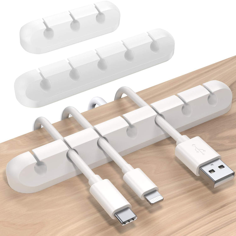  [AUSTRALIA] - SOULWIT® Cable Holder Clips, 3-Pack Cable Management Cord Organizer Clips Silicone Self Adhesive for Desktop USB Charging Cable Power Cord Mouse Cable Wire PC Office Home (White) White