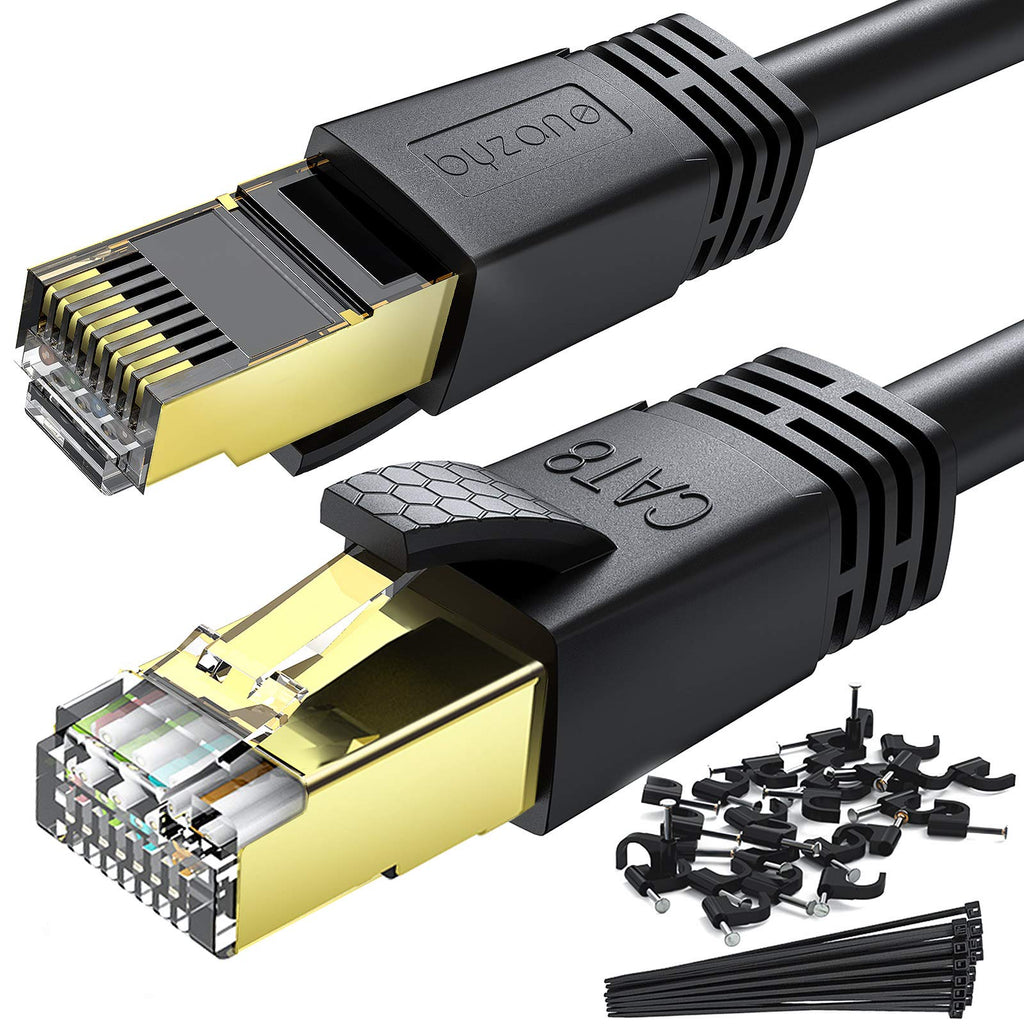  [AUSTRALIA] - Byzane Cat 8 Ethernet Cable 10 ft 2 Pack High Speed Patch Cord 40Gbps 2000Mhz Gold Plated Rj45 Connector Lan Cable Weatherproof Outdoor Durable Fast than Cat 6/Cat 6e/Cat 7 Network Cable for Gaming PC 10 ft / 2 Pack Black