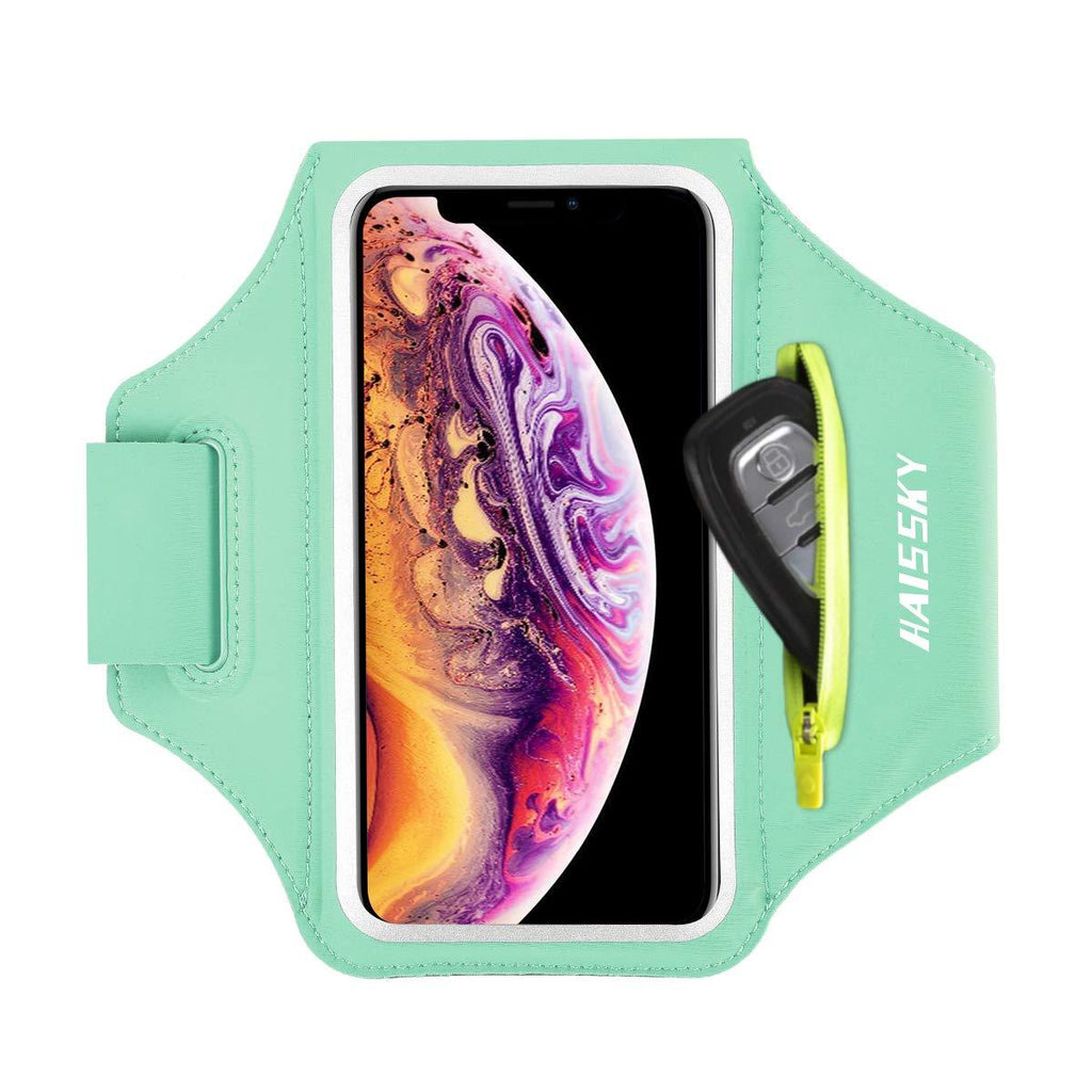 Cell Phone Armband with Zipper Pocket for Car Key Running Armband for iPhone 11 Pro Max/XR 8 Plus/7 Plus, Galaxy S20+/S10/S9, Sweat Resistant Sports Armband Airpods Bag, Up to 6.7 in Phone for Sports Mint Green (Up to 6.7'') - LeoForward Australia