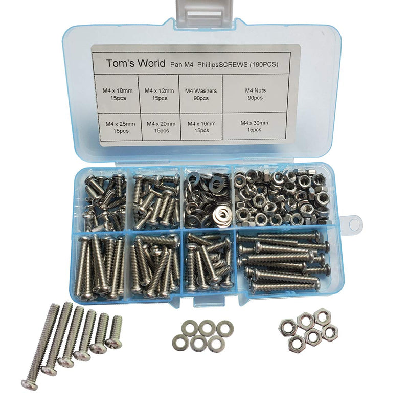  [AUSTRALIA] - M4-0.7 x 10mm,12mm,16mm,20mm,25mm,30mm Pan Head Phillips Machine Screws,18-8 Stainless Steel Bolts Nuts Washers Screws Assortment Set (M4 Pan Head Phillips Screws) M4 Pan Head Phillips Screws