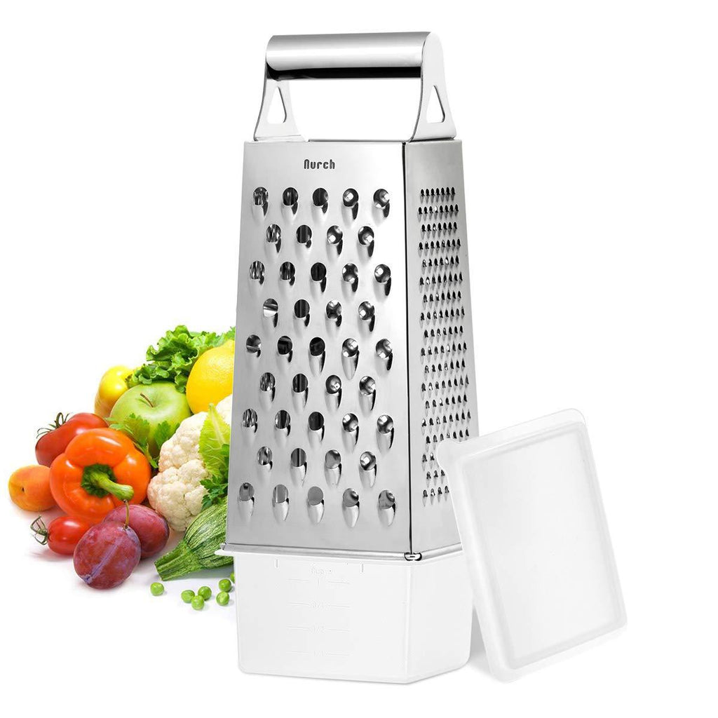  [AUSTRALIA] - Nurch Box Grater, Stainless Steel 4-Sided Grater, Cheese Grater with Storage Container Fits for Vegetables, Cheese, Chocolate, Garlic and More