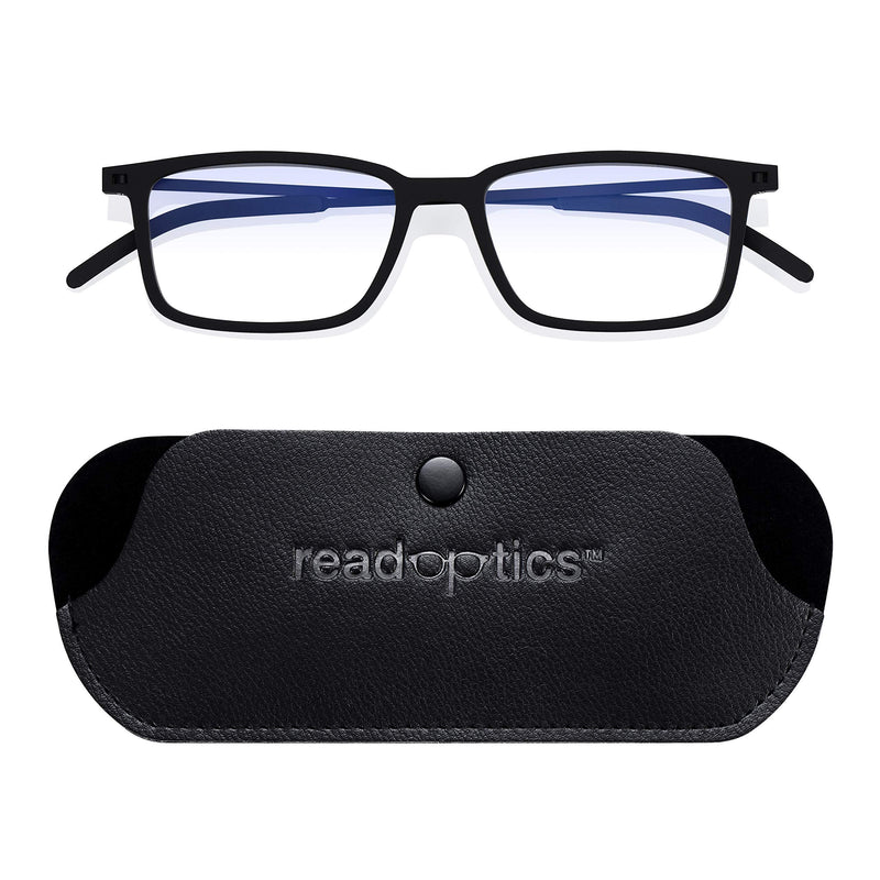 Mens & Women Blue Light Glasses for Computers & Digital Screens +0 - +2.5, Flat Folding Eye Glasses. Read Optics +2.0 Square - Black / Blue Block Lens - LeoForward Australia