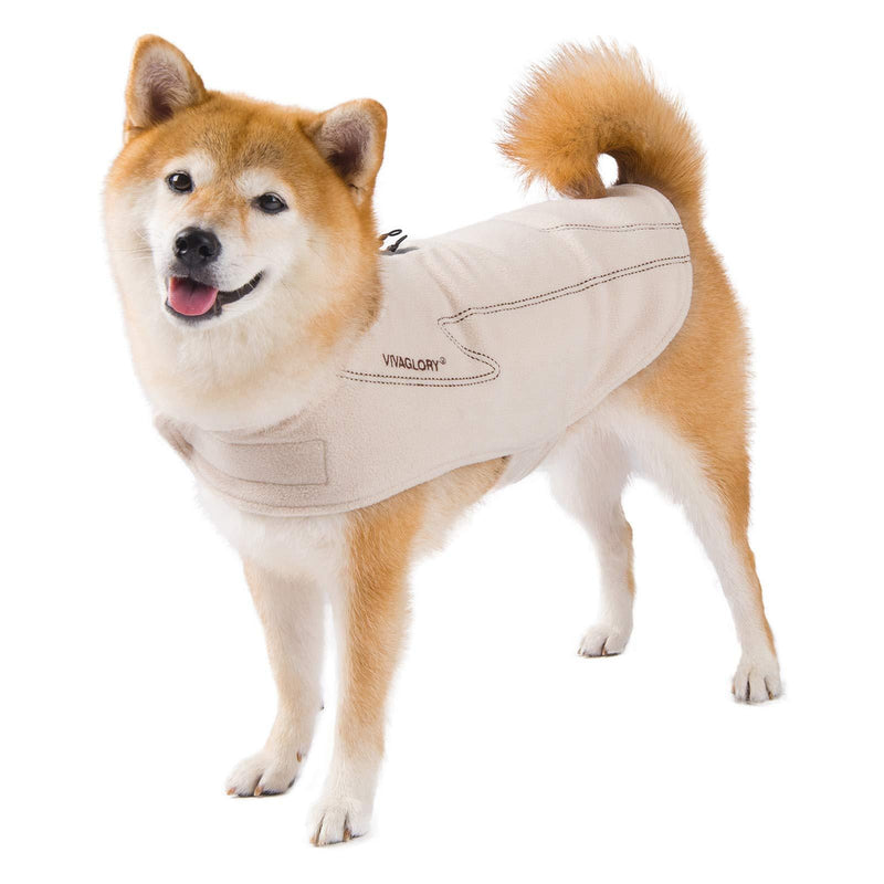 VIVAGLORY Dog Coat Fleece Jacket Vest for Small Medium Large Dogs Puppy Windproof Warm Clothes for Cold Weather, Beige, XXS - LeoForward Australia