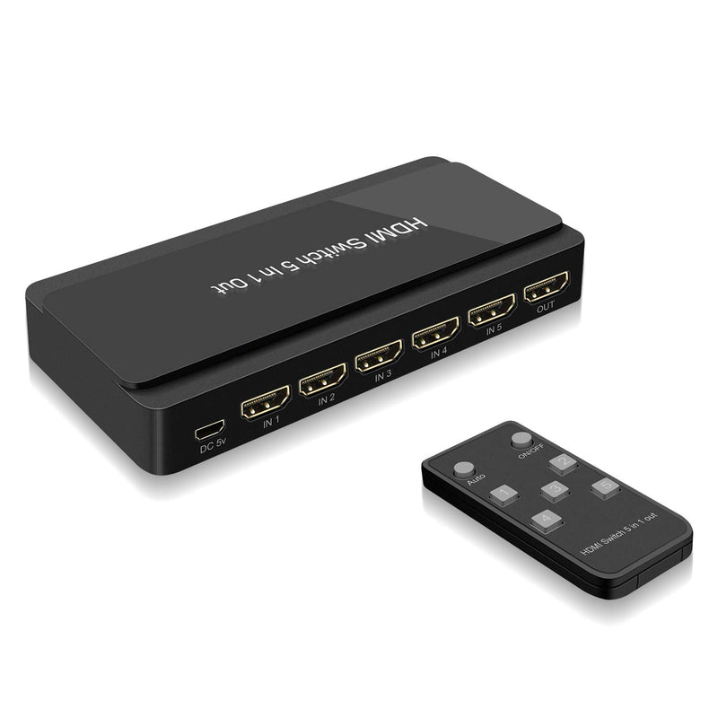  [AUSTRALIA] - HDMI Switcher, LVY 5 in 1 Out HDMI Switch 5x1 HDMI Switch Selector 5 Port Box with IR Remote Control HDMI 1.4 HDCP 1.4 Support 4K@30Hz Ultra HD 3D 2160P 1080P