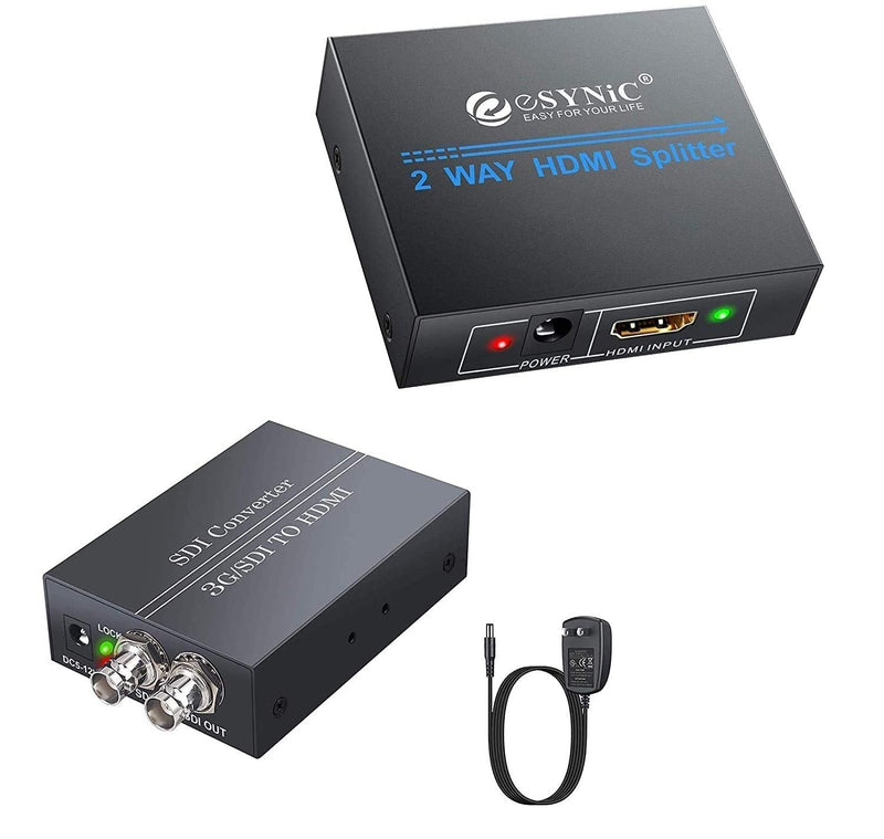  [AUSTRALIA] - eSynic 1x2 HDMI Splitter 1080P & 1080P SDI to HDMI + SDI Converter with Power Adapter