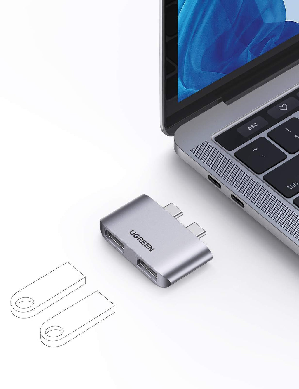 UGREEN USB C to USB Adapter Thunderbolt 3 to Dual USB 3.0 Hub Compatible with MacBook Air M1 2020 2019 2018 MacBook Pro M1 2019 2018 2017 - LeoForward Australia