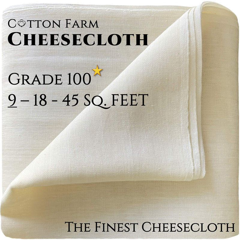 Cotton Farm - Grade 100 (The Finest) Premium Quality Cheesecloth,%100 Mediterranean Cotton, 9-18-45 Sq. Ft, Ultra Fine, Unbleached, Reusable, Washable; Best for Straining, Filtering, Cooking & more… 9 SQUARE FEET (1 SQ. YD.) - LeoForward Australia