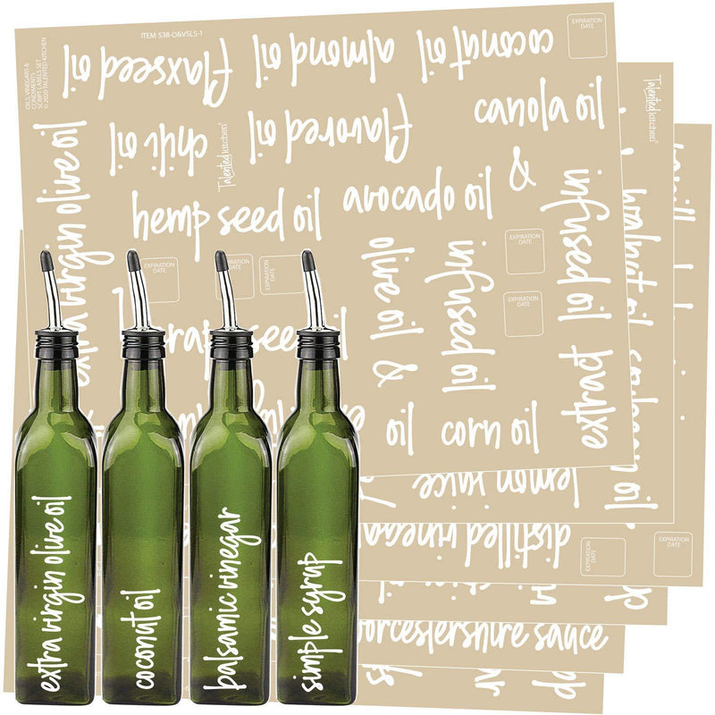 Talented Kitchen 132 Script Oils and Vinegars Labels. Condiments Sticker, Water Resistant Food Labels. Preprinted Decals Oil Bottles Pantry Organization Storage (Set of 132 - Script Oils and Vinegars) Oils, Vinegars & Condiments - White Script Labels - LeoForward Australia