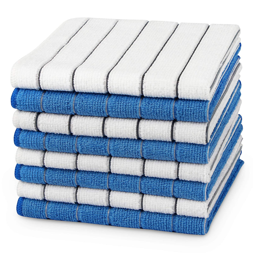  [AUSTRALIA] - AIDEA Microfiber Dishcloth Kitchen Towels 12”x12”, Super Soft and Absorbent-8 Pack, Multi-Purpose Dish Towels for Home, Kitchen-Blue/White Blue/White 12''x12''